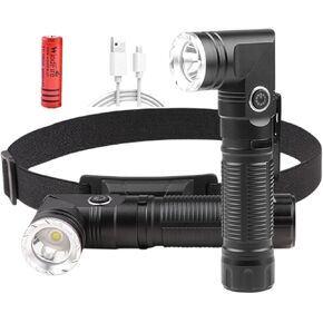 Junchi USB Rechargeable 2 in 1 Headlamp Flashlight 5000 Lumen Aluminum Compact 90° Rotating Swivel Head Work Light;Waterproof Pocket Clip Magnetic Base for Hands-Free Flashlights for Hard Hat Working