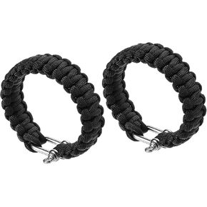 PATIKIL Survival Paracord Bracelets, 2 Pack Braided Bracelet with U-shaped Stainless Steel Buckle Party Favors Camping Gifts Outdoor Wraps for Men, Army Green