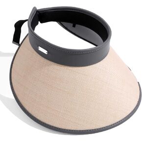 Straw Sun Visor Hat for Women & Men, Wide Brim, Backless, Ponytail, UPF 50+, Sturdy Beach Hat