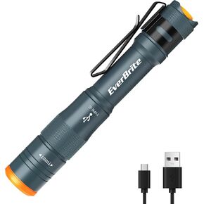 EverBrite Mini Pen Light, Rechargeable Pocket Pen Flashlight with USB C Cable, 4 Light Modes, 300 Lumens Small Flashlight with Clip for Inspection, Repair, Outdoors, Emergency, Gunmetal grey