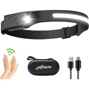 LED Headlamps Rechargeable,1PC 230°Wide Beam Headlight, Motion Sensor Waterproof 5 Light Modes with Red Light Bright Flashlight Headlamp for Running Camping Cycling
