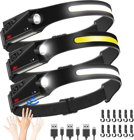 Rechargeable Headlamp,Motion Sensor LED Headlamp,Bright Head Lights for Forehead,Hard Hat Waterproof Headlight for Camping, Running, Repairing, Fishing 230° Wide Beam,5 Modes Headlamp for Adult in Saudi Arabia