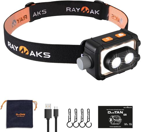 Ultra Bright 520Lumen OSRAM P9x2 LED Headlamp, RGB Flashlight, Lightweight Head Lamp, Rechargeable USB-C, Waterproof, Durable, Best for Camping, Hiking, Running, Fishing DuoTAN HL2 (Black) in Saudi Arabia