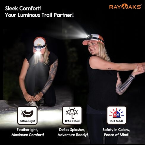 Ultra Bright 520Lumen OSRAM P9x2 LED Headlamp, RGB Flashlight, Lightweight Head Lamp, Rechargeable USB-C, Waterproof, Durable, Best for Camping, Hiking, Running, Fishing DuoTAN HL2 (Black) in Saudi Arabia