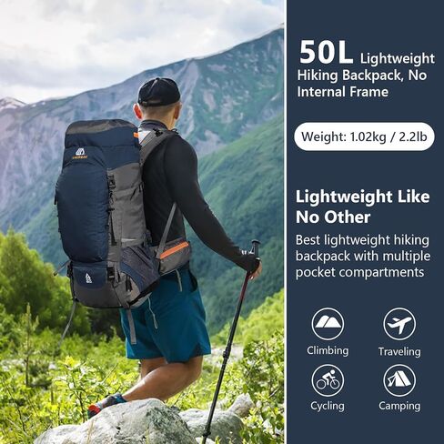 50L/60L/65L Waterproof Hiking Camping Backpack with Rain Cover, Lightweight Outdoor Sport Travel Daypack in Saudi Arabia