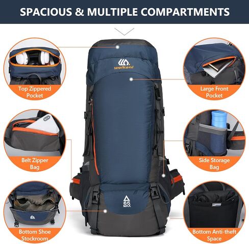 50L/60L/65L Waterproof Hiking Camping Backpack with Rain Cover, Lightweight Outdoor Sport Travel Daypack in Saudi Arabia