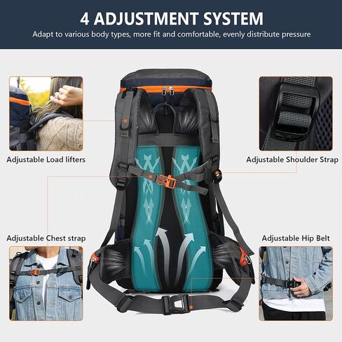 50L/60L/65L Waterproof Hiking Camping Backpack with Rain Cover, Lightweight Outdoor Sport Travel Daypack in Saudi Arabia