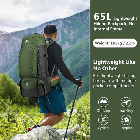 50L/60L/65L Waterproof Hiking Camping Backpack with Rain Cover, Lightweight Outdoor Sport Travel Daypack in Saudi Arabia