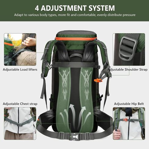 50L/60L/65L Waterproof Hiking Camping Backpack with Rain Cover, Lightweight Outdoor Sport Travel Daypack in Saudi Arabia