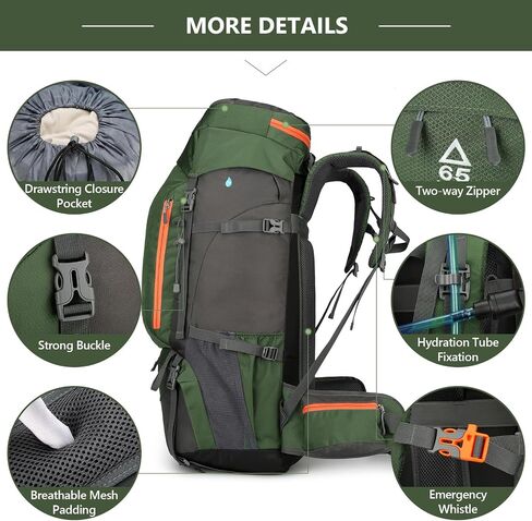 50L/60L/65L Waterproof Hiking Camping Backpack with Rain Cover, Lightweight Outdoor Sport Travel Daypack in Saudi Arabia