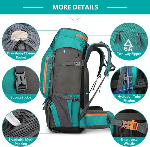 حقيبة ظهر للتخييم والمشي لمسافات طويلة مقاومة للماء 50L/60L/65L مع غطاء للمطر، حقيبة نهارية للسفر رياضية خفيفة الوزن في الهواء الطلق in Kuwait
