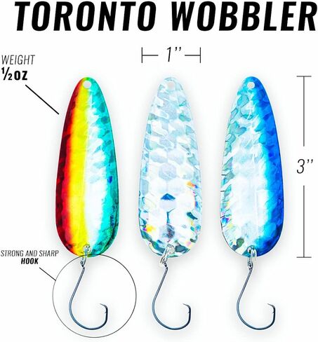مجموعة ملاعق الصيد ETIC Toronto Wobbler مقاس 3 بوصات، 1/2 أونصة مصنوعة 100% من النحاس، 3 قطع من طُعم الصيد والأدوات والخطافات والطعوم والغزل والصب والتصيد لسمك السلمون المرقط والسلمون والبايك والعين رمادية فاتحة اللون والباس والمزيد in Kuwait
