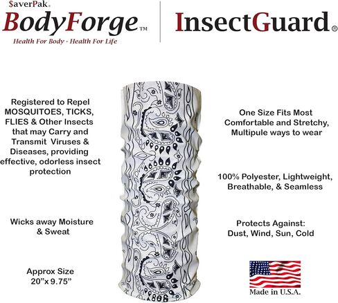 BodyForge & InsectGuard - أنبوب طارد للبعوض والذباب والقراد والمزيد من الحشرات المعالجة بالبيرميثرين (بيزلي أبيض) in Kuwait