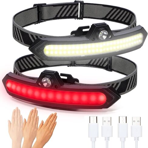 LED Rechargeable Headlamp Super Bright, IPX4 Water Resistant Lightweight Head Light with Motion Sensor for Adult, 6 Modes COB Head Flashlight with White+Red Lights for Camping/Fishing in Saudi Arabia