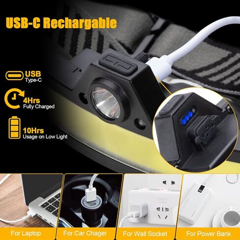 LED Rechargeable Headlamp Super Bright, IPX4 Water Resistant Lightweight Head Light with Motion Sensor for Adult, 6 Modes COB Head Flashlight with White+Red Lights for Camping/Fishing in Saudi Arabia