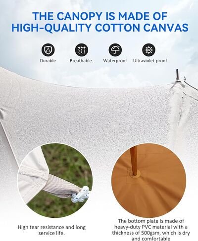 Canvas Bell Tent, 4 Seasons Yurt Tent with 2 Stove Jack, 4 Mesh Zippers Windows, Breathable Waterproof Tent Suitable for 4-12 People, Family Camping Outdoor Party in Saudi Arabia