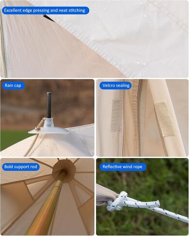 Canvas Bell Tent, 4 Seasons Yurt Tent with 2 Stove Jack, 4 Mesh Zippers Windows, Breathable Waterproof Tent Suitable for 4-12 People, Family Camping Outdoor Party in Saudi Arabia