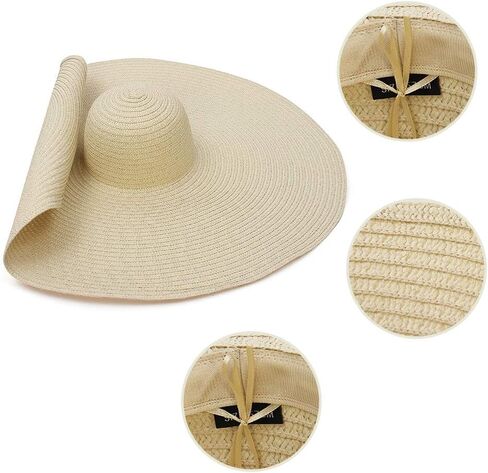 قبعة GEMVIE كبيرة الحجم من القش للنساء قبعة صيفية ذات حافة واسعة وقابلة للتعبئة من القش للشاطئ in Kuwait