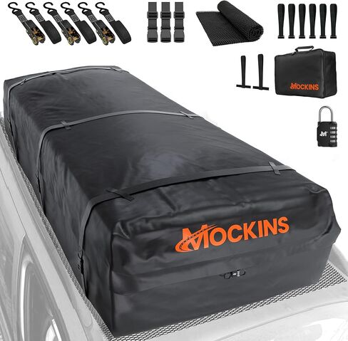 Mockins XXL 50 قدم مكعب 85 بوصة × 50 بوصة × 20 بوصة حقيبة حامل بضائع مقاومة للماء على السطح | حقيبة سقف السيارة ذات هيكل ناعم حامل بضائع لأعلى السيارة | حقيبة سقف قوية من الفينيل للتخزين العلوي للسيارة | حامل بضائع سقف السيارة in Kuwait
