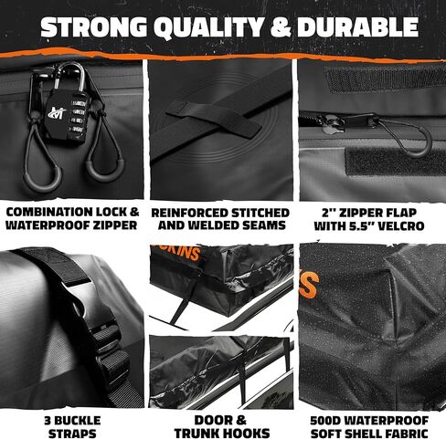 Mockins XXL 50 قدم مكعب 85 بوصة × 50 بوصة × 20 بوصة حقيبة حامل بضائع مقاومة للماء على السطح | حقيبة سقف السيارة ذات هيكل ناعم حامل بضائع لأعلى السيارة | حقيبة سقف قوية من الفينيل للتخزين العلوي للسيارة | حامل بضائع سقف السيارة in Kuwait