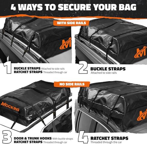 Mockins XXL 50 قدم مكعب 85 بوصة × 50 بوصة × 20 بوصة حقيبة حامل بضائع مقاومة للماء على السطح | حقيبة سقف السيارة ذات هيكل ناعم حامل بضائع لأعلى السيارة | حقيبة سقف قوية من الفينيل للتخزين العلوي للسيارة | حامل بضائع سقف السيارة in Kuwait