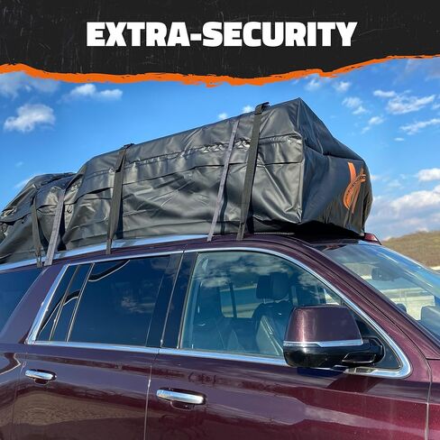 Mockins XXL 50 قدم مكعب 85 بوصة × 50 بوصة × 20 بوصة حقيبة حامل بضائع مقاومة للماء على السطح | حقيبة سقف السيارة ذات هيكل ناعم حامل بضائع لأعلى السيارة | حقيبة سقف قوية من الفينيل للتخزين العلوي للسيارة | حامل بضائع سقف السيارة in Kuwait