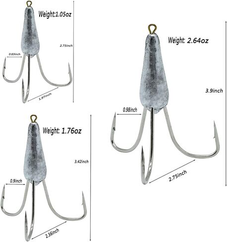 4 Pack Treble Fishing Hooks Weighted Treble Hooks Snagging Weighted Treble Bunker Snag Hooks（3 Sizes） in Saudi Arabia