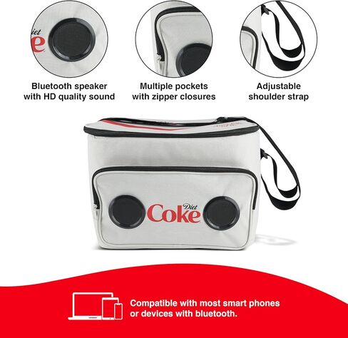 Diet Coke Bluetooth Speaker Bag - Rechargeable Long Playtime Battery, Stereo Sound, Multi Zipped Pockets & Adjustable Shoulder Strip for Indoor & Outdoor Parties (Diet Coke, Cooler Bag) in Saudi Arabia