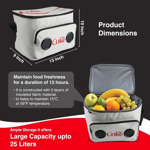 Diet Coke Bluetooth Speaker Bag - Rechargeable Long Playtime Battery, Stereo Sound, Multi Zipped Pockets & Adjustable Shoulder Strip for Indoor & Outdoor Parties (Diet Coke, Cooler Bag) in Saudi Arabia