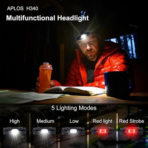 APLOS H340 headlamps led rechargeable-1500 Lumens lightweight Headlamp with 180° Swivel Base, Super Bright led headlamp rechargeable with Red Light Mode in Kuwait
