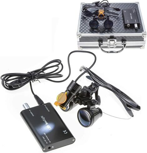 5W Lamp Clip On Type with 2.5X420MM Working Distance Binocular Loupes Magnifier Aluminum Box (Blue) in Saudi Arabia