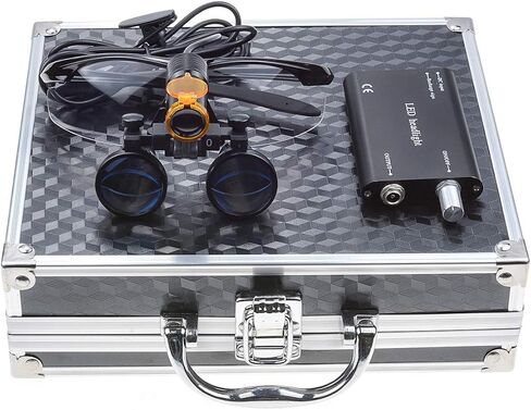 5W Lamp Clip On Type with 2.5X420MM Working Distance Binocular Loupes Magnifier Aluminum Box (Blue) in Saudi Arabia