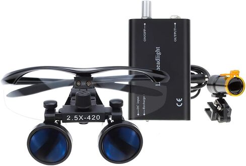 5W Lamp Clip On Type with 2.5X420MM Working Distance Binocular Loupes Magnifier Aluminum Box (Blue) in Saudi Arabia
