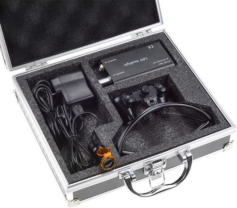 5W Lamp Clip On Type with 2.5X420MM Working Distance Binocular Loupes Magnifier Aluminum Box (Blue) in Saudi Arabia