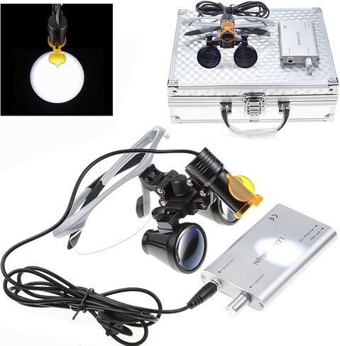 5W Lamp Clip On Type with 2.5X420MM Working Distance Binocular Loupes Magnifier Aluminum Box (Blue) in Saudi Arabia