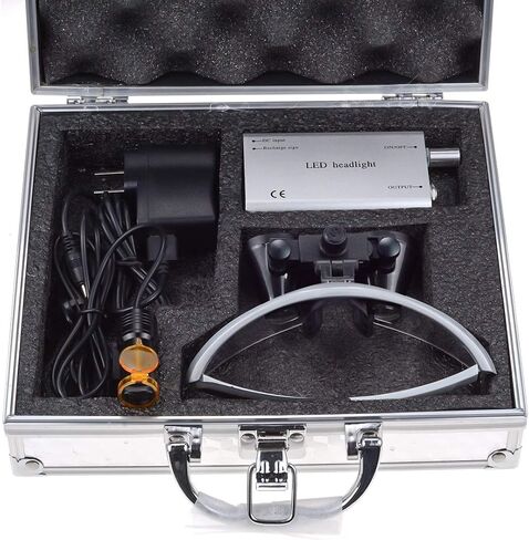 5W Lamp Clip On Type with 2.5X420MM Working Distance Binocular Loupes Magnifier Aluminum Box (Blue) in Saudi Arabia