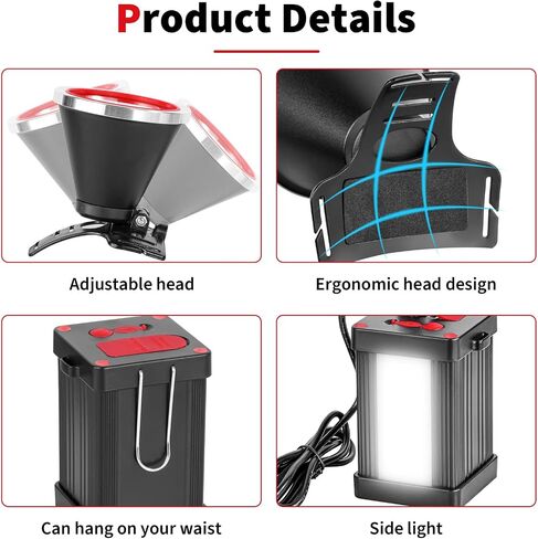 Kitness Powerful Separation LED Headlamp Portable Rechargeable Multifunction Headlight with External Side Light for Camping Hunting Fishing Outdoor (Yellow Light) in Saudi Arabia