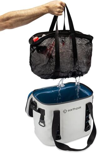 Earth Pak Heavy Duty Waterproof 20-Can Soft Cooler Bag for Camping, Kayaking, Beach Trips - Mesh Bag Insert Included (Light Grey, 20 Can) in Kuwait