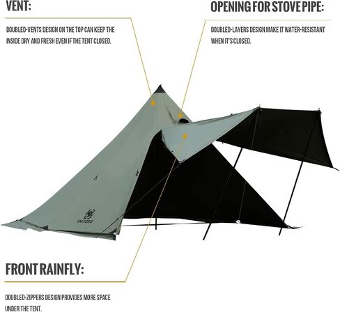 OneTigris Northgaze Canvas Hot Tent with Stove Jack, Wind-Proof Fire-Retardant, Durable 4 Season Camping Pyramid Teepee Tent for 2~4 Person in Saudi Arabia