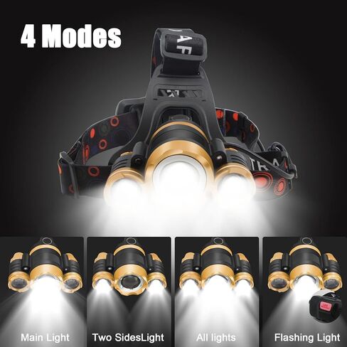 كشاف أمامي XSTRAP قابل لإعادة الشحن، مصباح يدوي للرأس قابل للتكبير مع 6000 لومن فائق السطوع للبالغين والأطفال، مستشعر مقاوم للماء 4 أوضاع، مصباح أمامي خفيف الوزن للتخييم في الهواء الطلق، والصيد، والجري، والمشي لمسافات طويلة in Kuwait