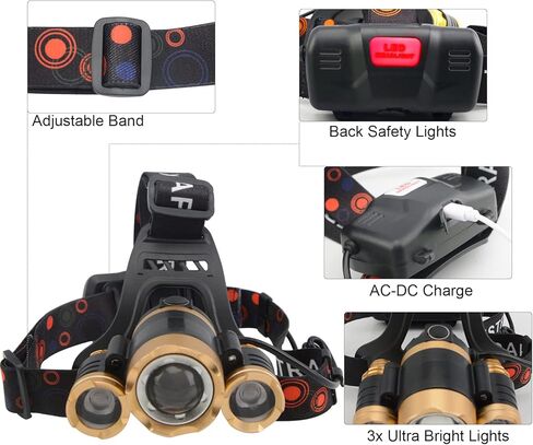 كشاف أمامي XSTRAP قابل لإعادة الشحن، مصباح يدوي للرأس قابل للتكبير مع 6000 لومن فائق السطوع للبالغين والأطفال، مستشعر مقاوم للماء 4 أوضاع، مصباح أمامي خفيف الوزن للتخييم في الهواء الطلق، والصيد، والجري، والمشي لمسافات طويلة in Kuwait