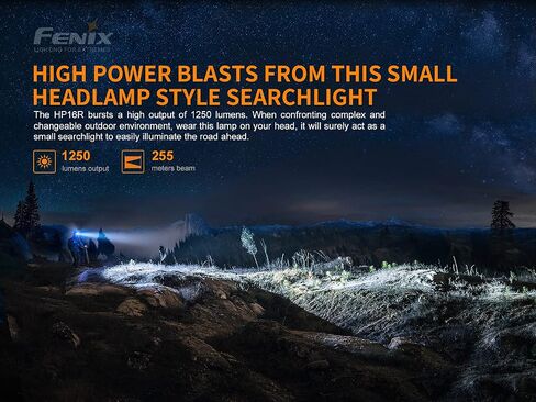 Fenix ​​HP16R 1250 لومن شعاع أبيض مزدوج ومصباح أمامي LED أحمر، بطارية قابلة لإعادة الشحن مع كابل شحن EdisonBright USB من النوع C in Saudi Arabia
