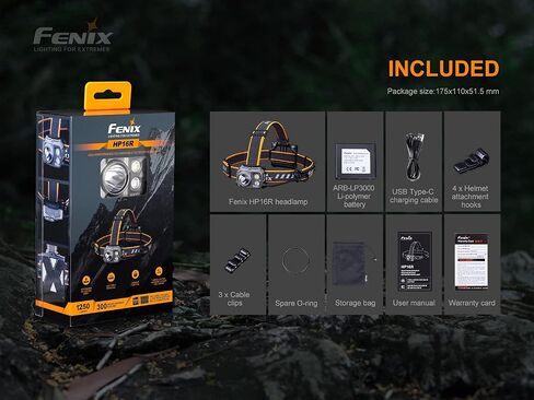 Fenix ​​HP16R 1250 لومن شعاع أبيض مزدوج ومصباح أمامي LED أحمر، بطارية قابلة لإعادة الشحن مع كابل شحن EdisonBright USB من النوع C in Saudi Arabia