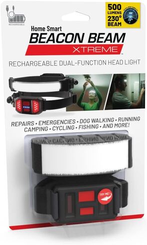 Beacon Beam Xtreme - مصباح أمامي قابل لإعادة الشحن، زاوية واسعة 230 درجة، مصباح أمامي فائق السطوع مع ضوء خلفي أحمر، 500 لومن، 3 أوضاع، مقاوم للماء، يتم الشحن من شركة USA in Saudi Arabia