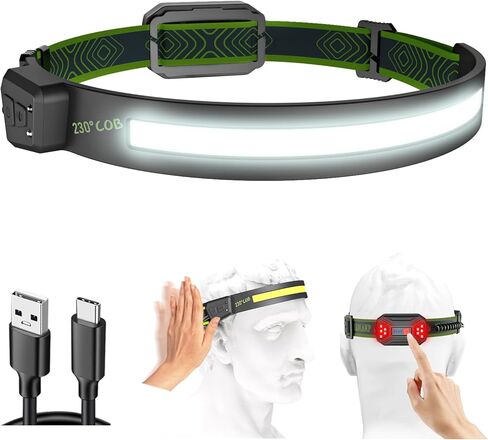 Headlamp Rechargeable, 1000LM 230°Wide-Beam Rechargeable Head Lamp with Motion Sensor & Taillight, Waterproof Lightweight LED Flashlight for Camping, Hiking, Running, Outdoor for Adults and Kids in Saudi Arabia