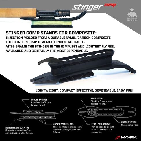 MAVRK Fly Fishing Stinger Comp Manual Fly Fishing Reel Lightweight Nylon Composite Black Out Finish with Tracer 62 Euro-Nymph Line Leader Designed in California in Saudi Arabia
