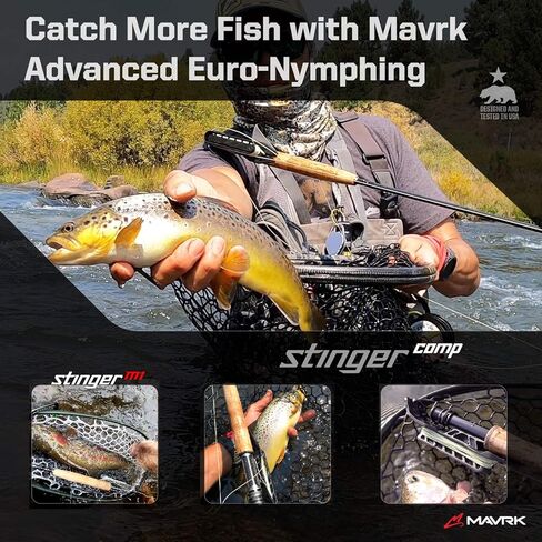MAVRK Fly Fishing Stinger Comp Manual Fly Fishing Reel Lightweight Nylon Composite Black Out Finish with Tracer 62 Euro-Nymph Line Leader Designed in California in Saudi Arabia