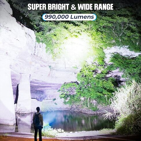 مصابيح LED قابلة لإعادة الشحن لومن عالي، 990,000 لومن مصابيح يدوية فائقة السطوع مع 5 أوضاع، مصابيح فلاش قوية مقاومة للماء متعددة الوظائف للتخييم المنزلي (عبوة من قطعتين) in Kuwait