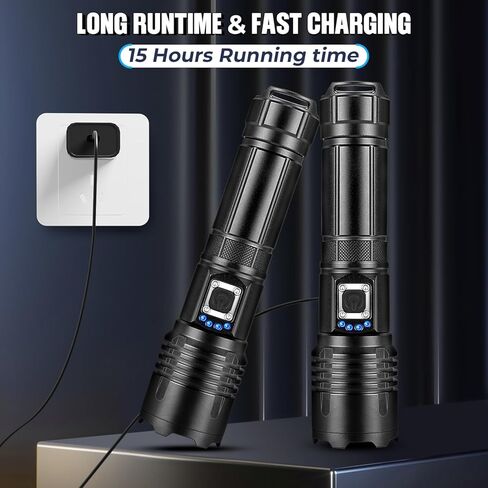 مصابيح LED قابلة لإعادة الشحن لومن عالي، 990,000 لومن مصابيح يدوية فائقة السطوع مع 5 أوضاع، مصابيح فلاش قوية مقاومة للماء متعددة الوظائف للتخييم المنزلي (عبوة من قطعتين) in Kuwait