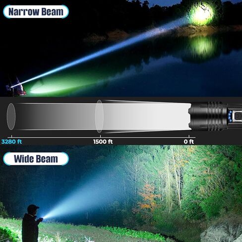 مصابيح LED قابلة لإعادة الشحن لومن عالي، 990,000 لومن مصابيح يدوية فائقة السطوع مع 5 أوضاع، مصابيح فلاش قوية مقاومة للماء متعددة الوظائف للتخييم المنزلي (عبوة من قطعتين) in Kuwait